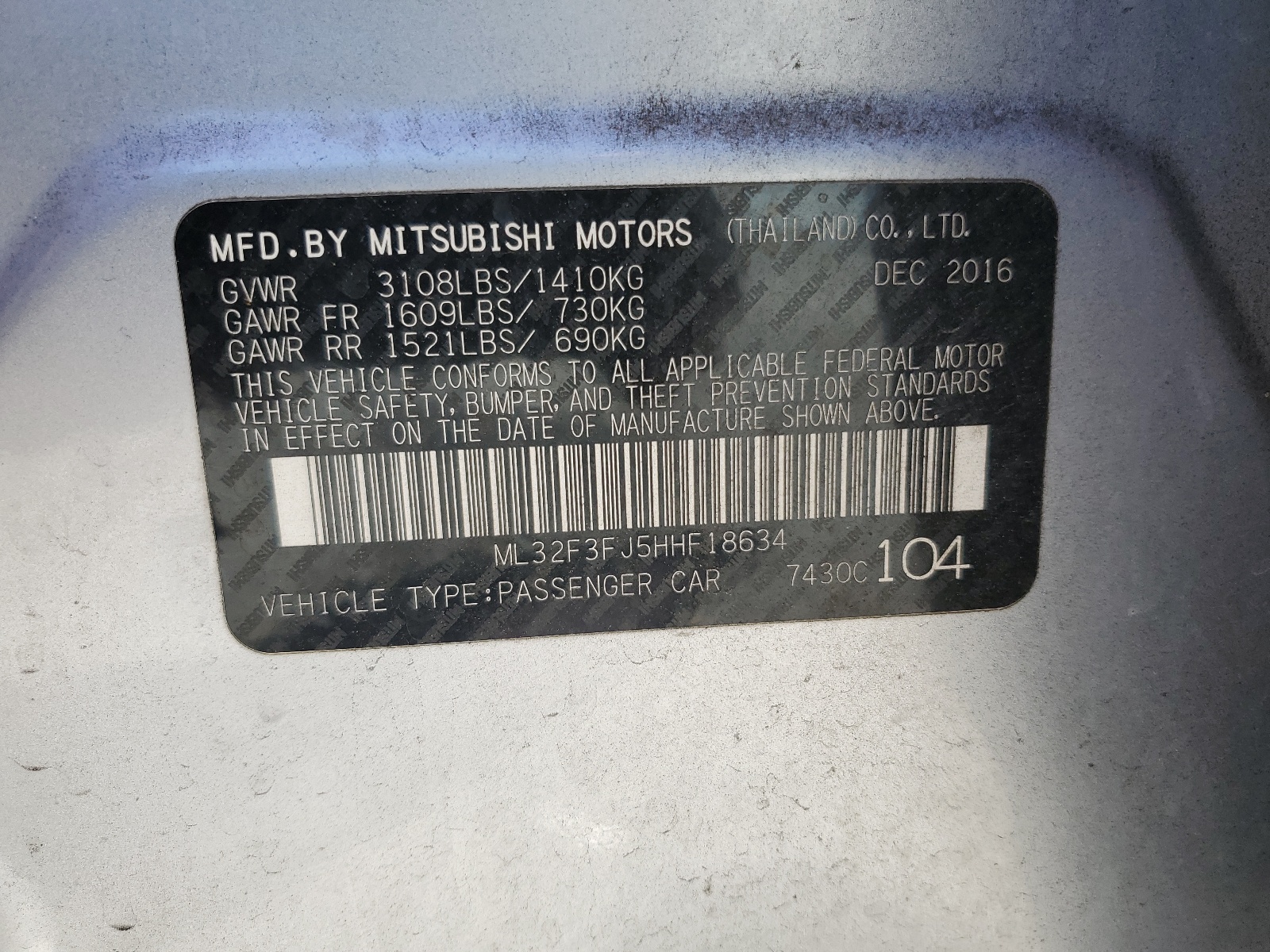 ML32F3FJ5HHF18634 2017 Mitsubishi Mirage G4 Es