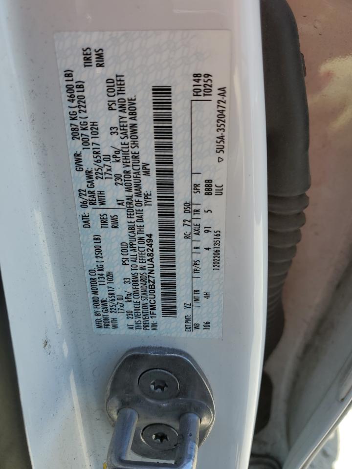 2022 Ford Escape Se VIN: 1FMCU0BZ7NUA82494 Lot: 55605284