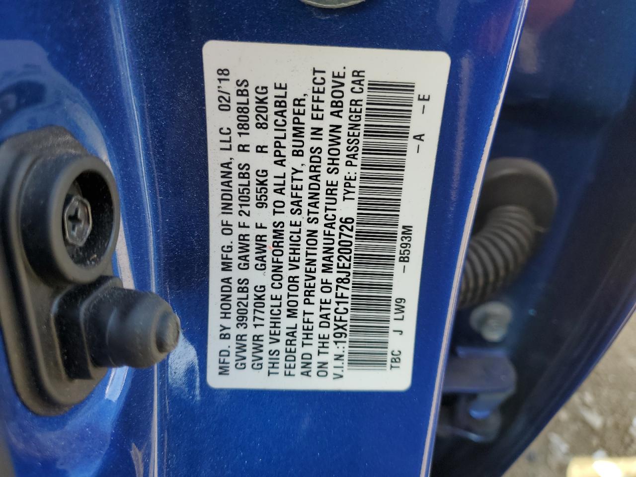 2018 Honda Civic Exl VIN: 19XFC1F78JE200726 Lot: 56012344