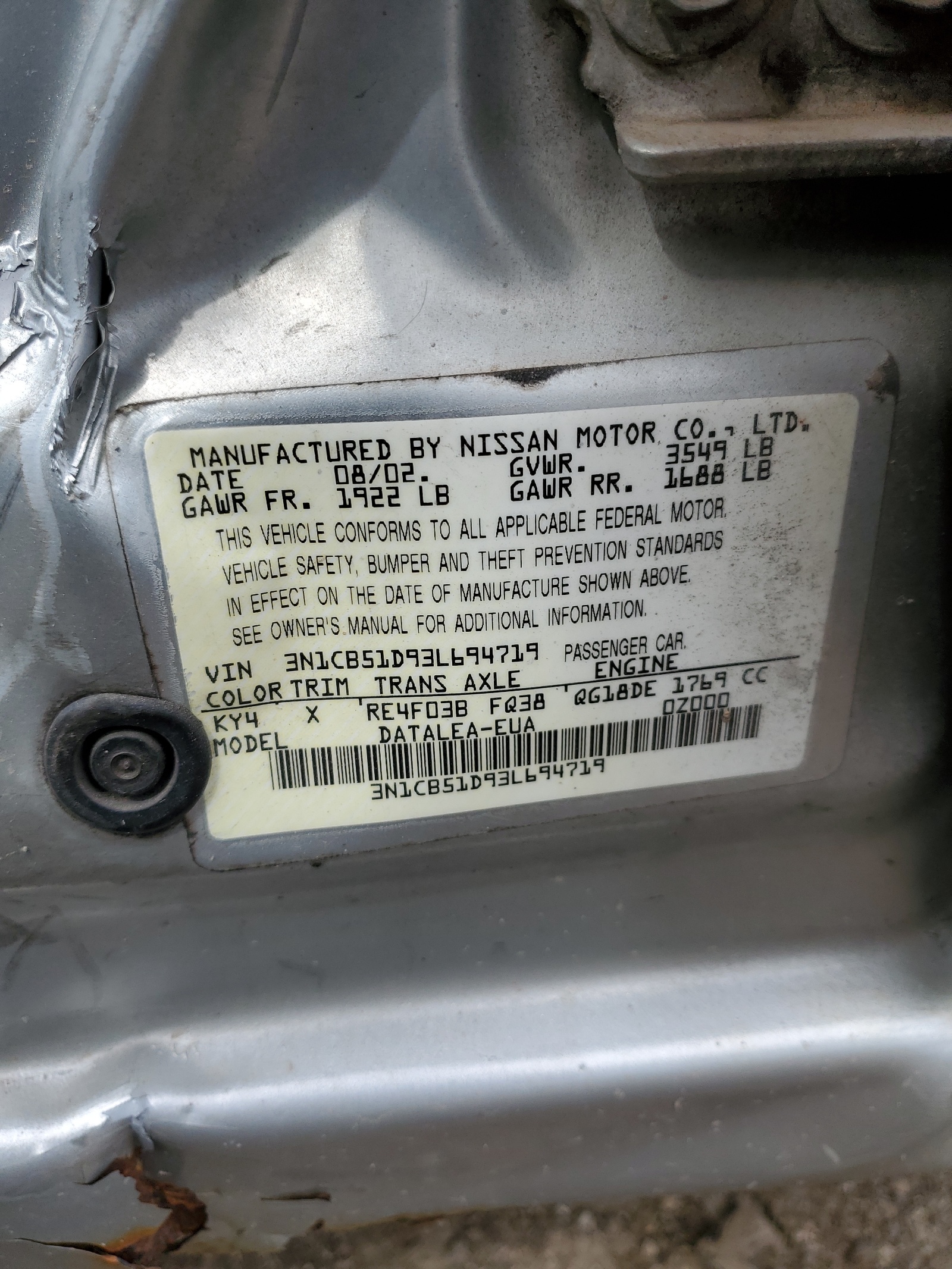 3N1CB51D93L694719 2003 Nissan Sentra Xe