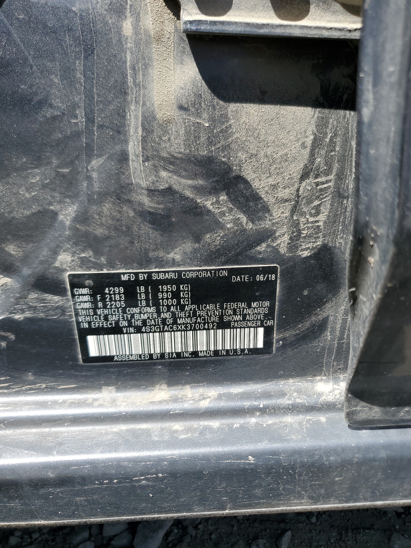 4S3GTAC6XK3700492 2019 Subaru Impreza Premium