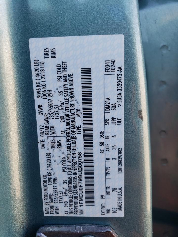 2013 Ford Escape S VIN: 1FMCU0F79DUB00758 Lot: 54339354