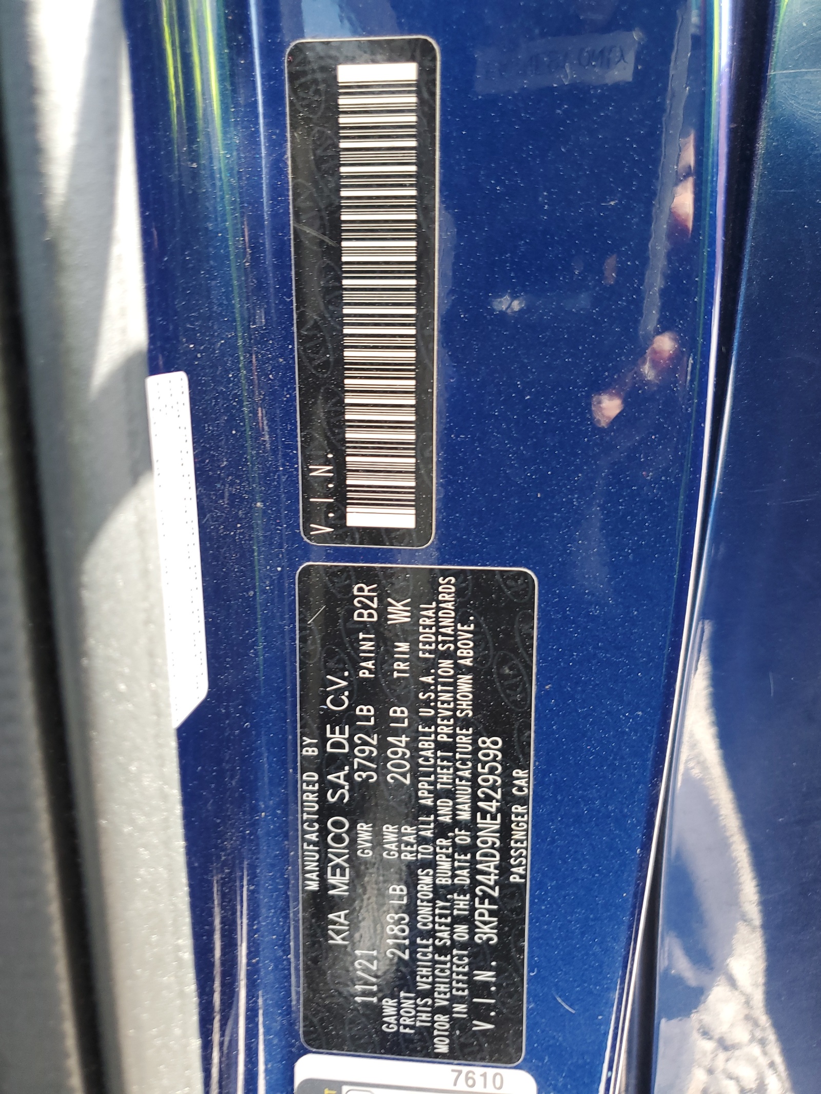 3KPF24AD9NE429598 2022 Kia Forte Fe