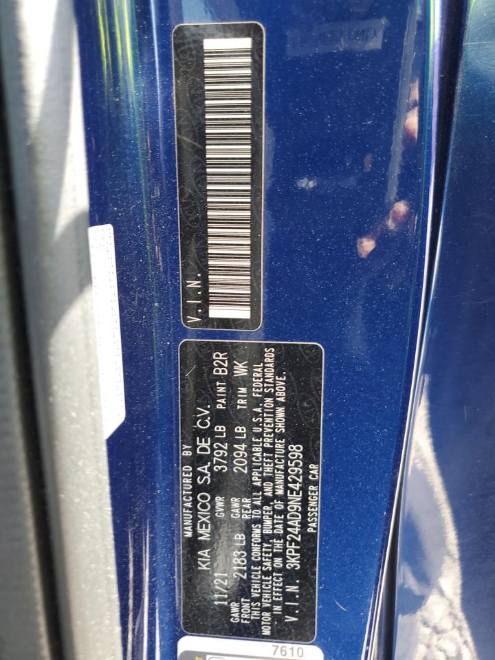 2022 Kia Forte Fe VIN: 3KPF24AD9NE429598 Lot: 53315914