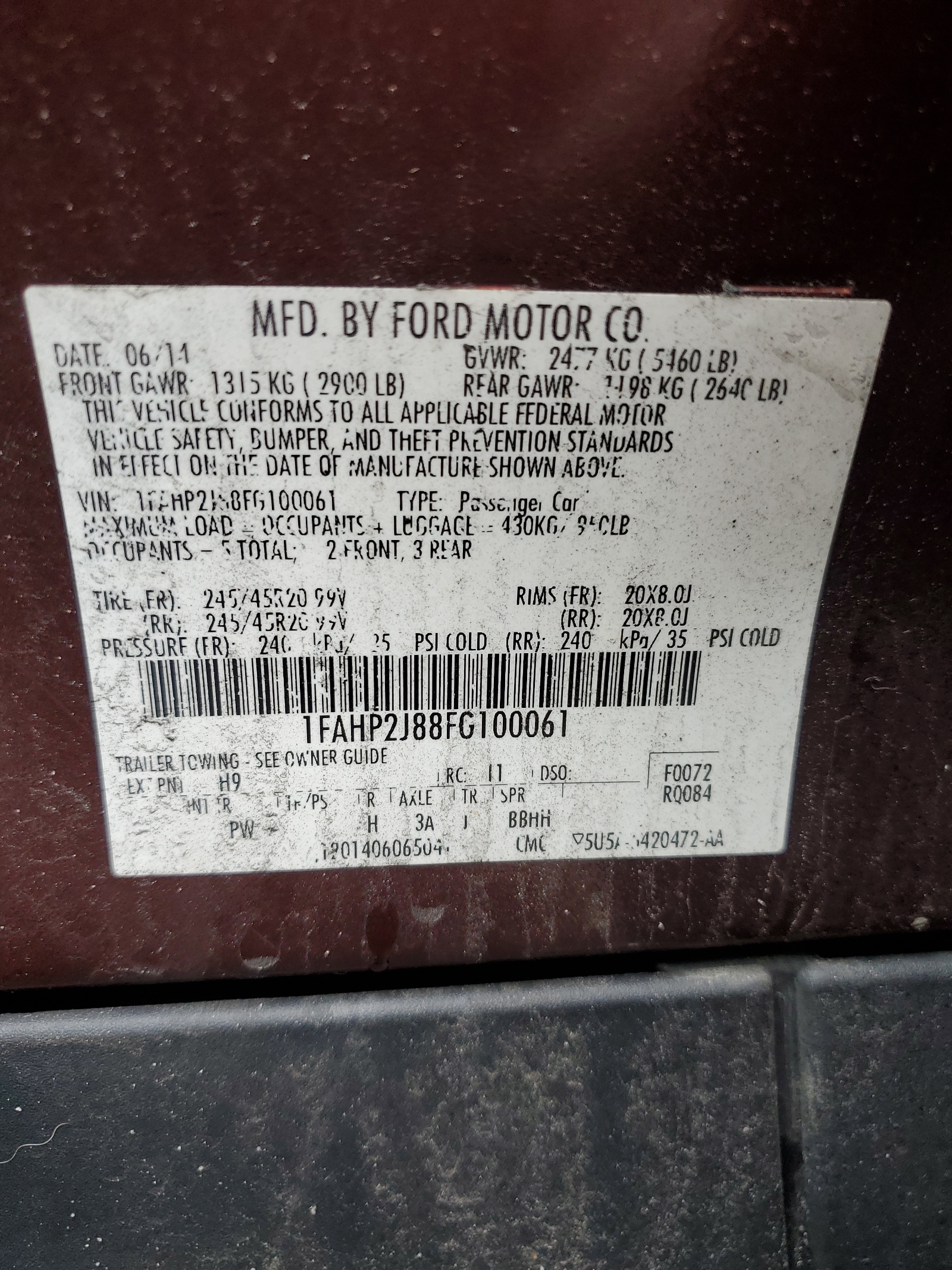 1FAHP2J88FG100061 2015 Ford Taurus Limited