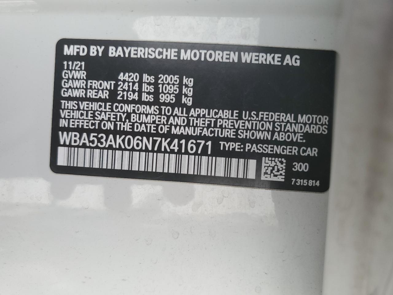 2022 BMW 228I VIN: WBA53AK06N7K41671 Lot: 55838934