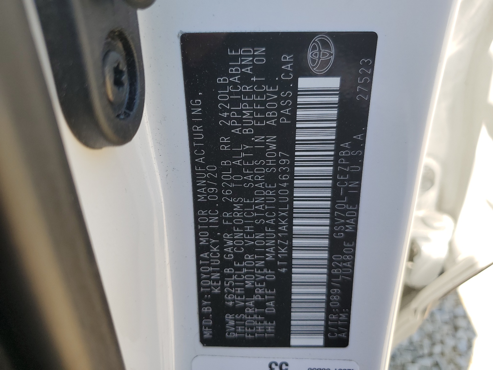 4T1KZ1AKXLU046397 2020 Toyota Camry Trd