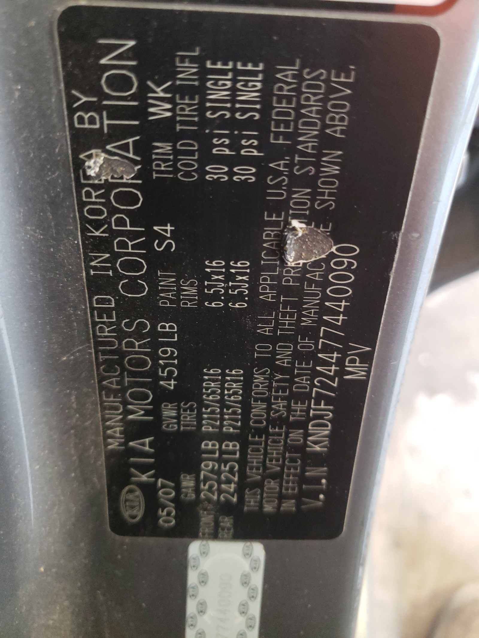 KNDJF724477440090 2007 Kia Sportage Lx