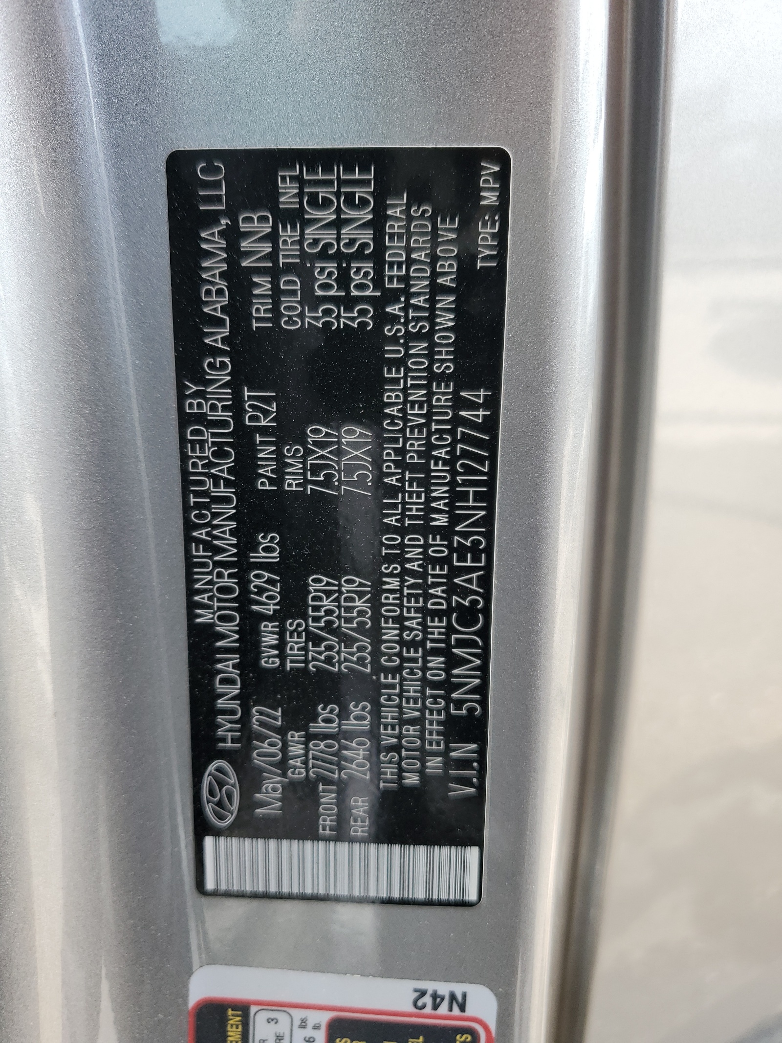 5NMJC3AE3NH127744 2022 Hyundai Tucson Sel