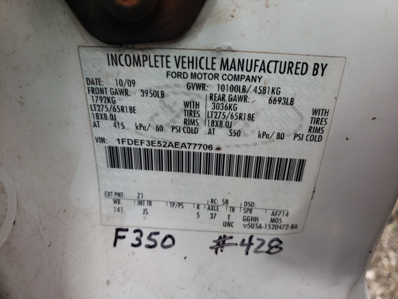 1FDEF3E52AEA77706 2010 Ford F350 Super Duty