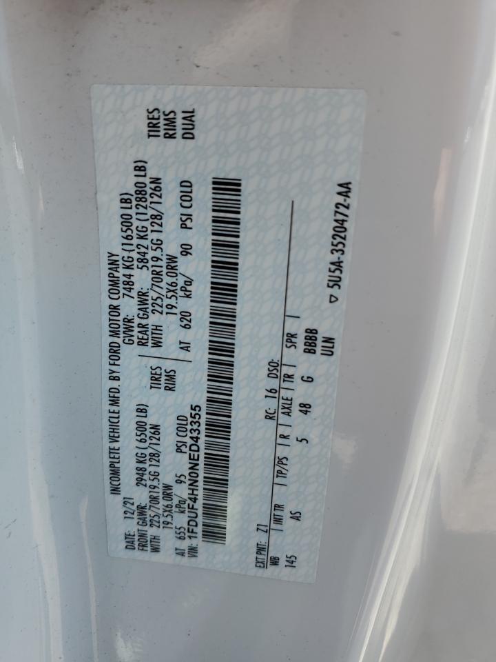 2022 Ford F450 Super Duty VIN: 1FDUF4HN0NED43355 Lot: 54513274