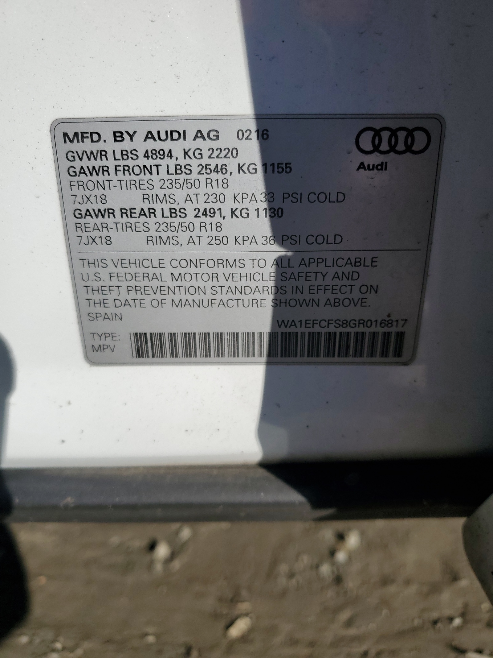 WA1EFCFS8GR016817 2016 Audi Q3 Premium Plus