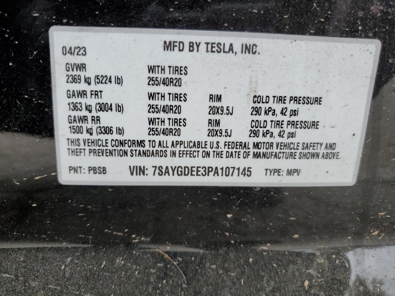 7SAYGDEE3PA107145 2023 Tesla Model Y