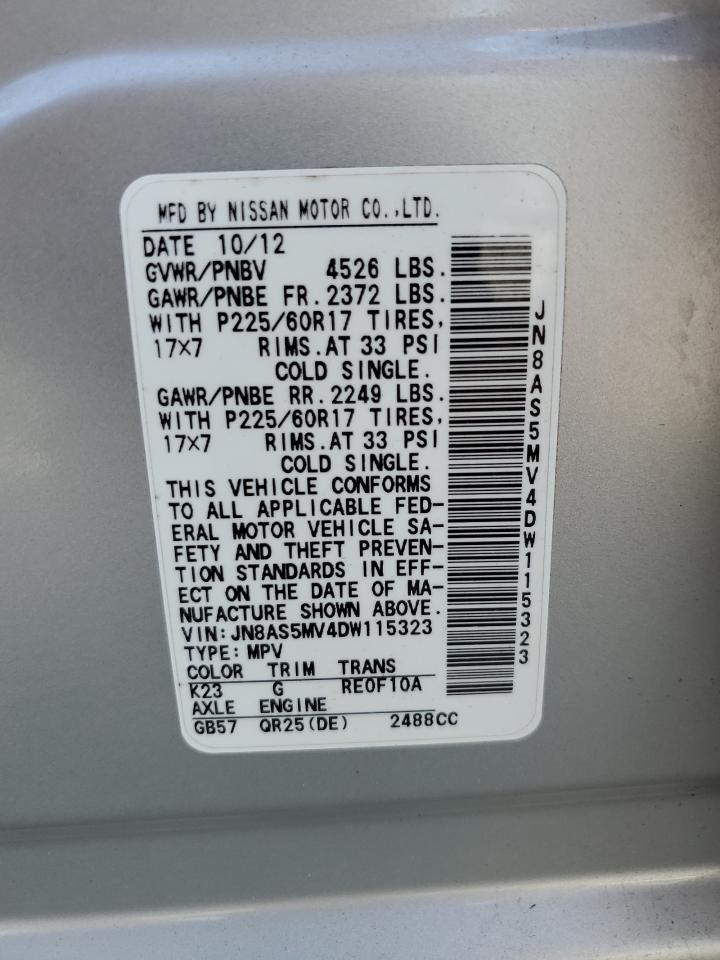 2013 Nissan Rogue S VIN: JN8AS5MV4DW115323 Lot: 54489894