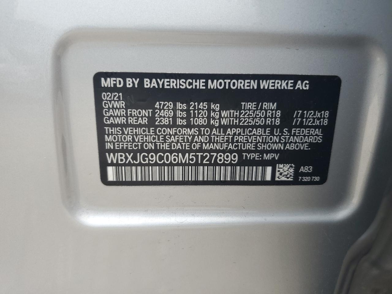 WBXJG9C06M5T27899 2021 BMW X1 xDrive28I