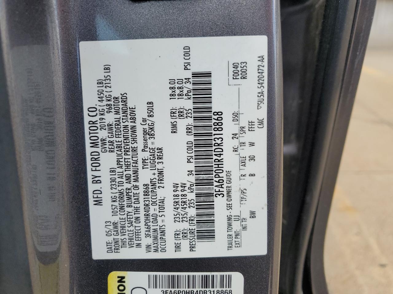 3FA6P0HR4DR318868 2013 Ford Fusion Se