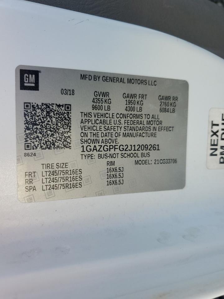2018 Chevrolet Express G3500 Lt VIN: 1GAZGPFG2J1209261 Lot: 56469884