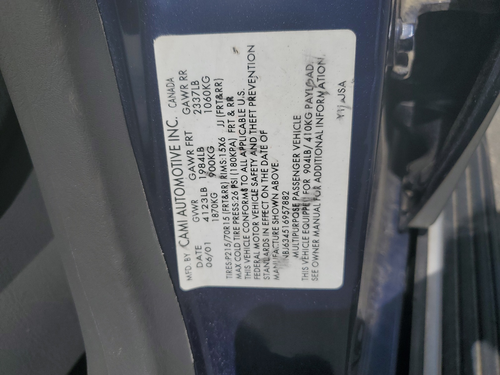 2CNBJ634516957882 2001 Chevrolet Tracker Lt