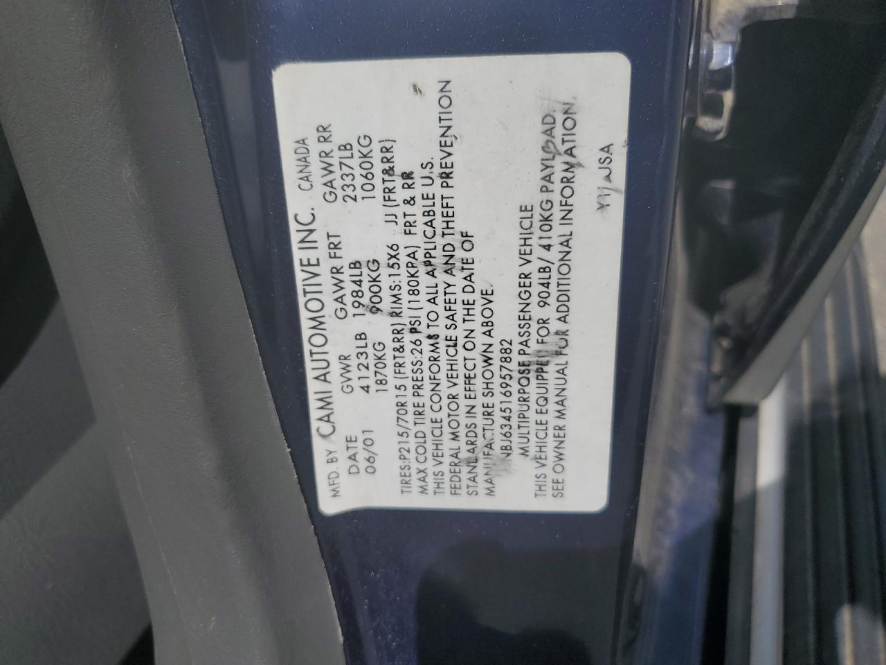 2001 Chevrolet Tracker Lt VIN: 2CNBJ634516957882 Lot: 54508144