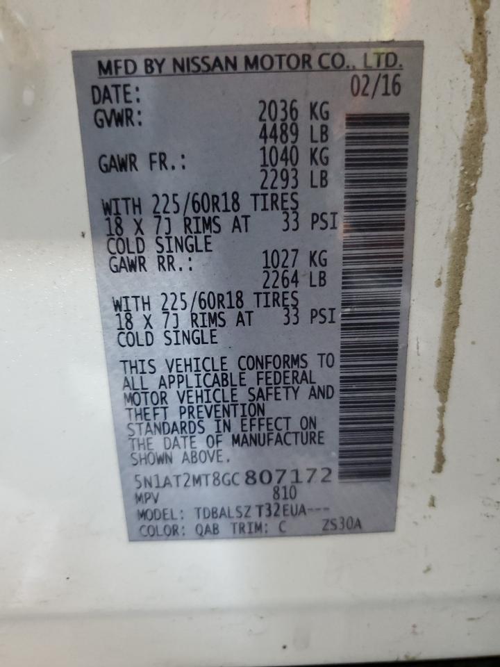 2016 Nissan Rogue S VIN: 5N1AT2MT8GC807172 Lot: 54203164