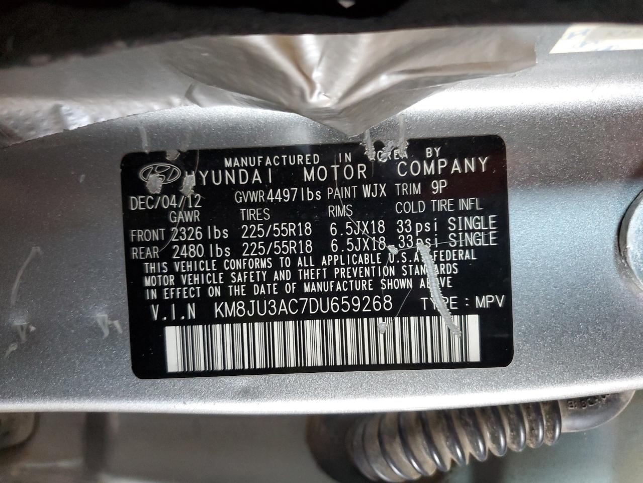 2013 Hyundai Tucson Gls VIN: KM8JU3AC7DU659268 Lot: 54854074