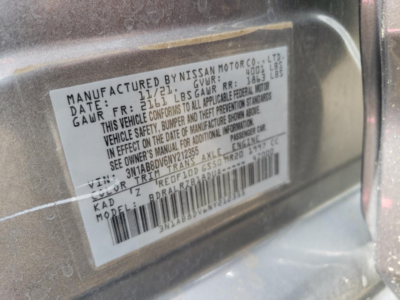 2022 Nissan Sentra Sr VIN: 3N1AB8DV6NY212355 Lot: 55560404