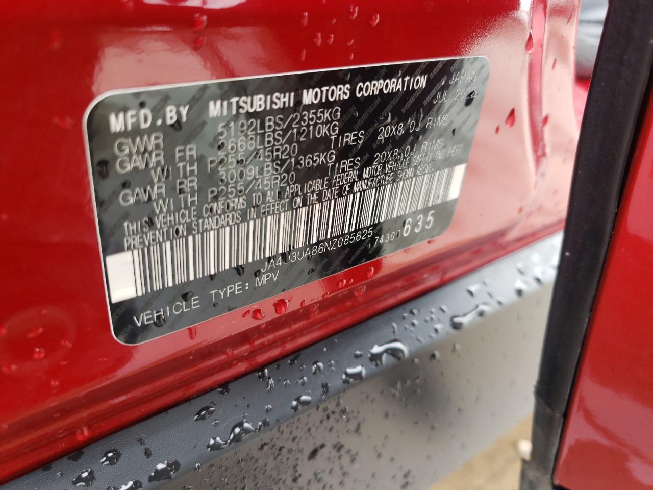 2022 Mitsubishi Outlander Se VIN: JA4J3UA86NZ085625 Lot: 54078194