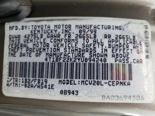 4T1BF22K2YU094240 | 2000 Toyota camry le