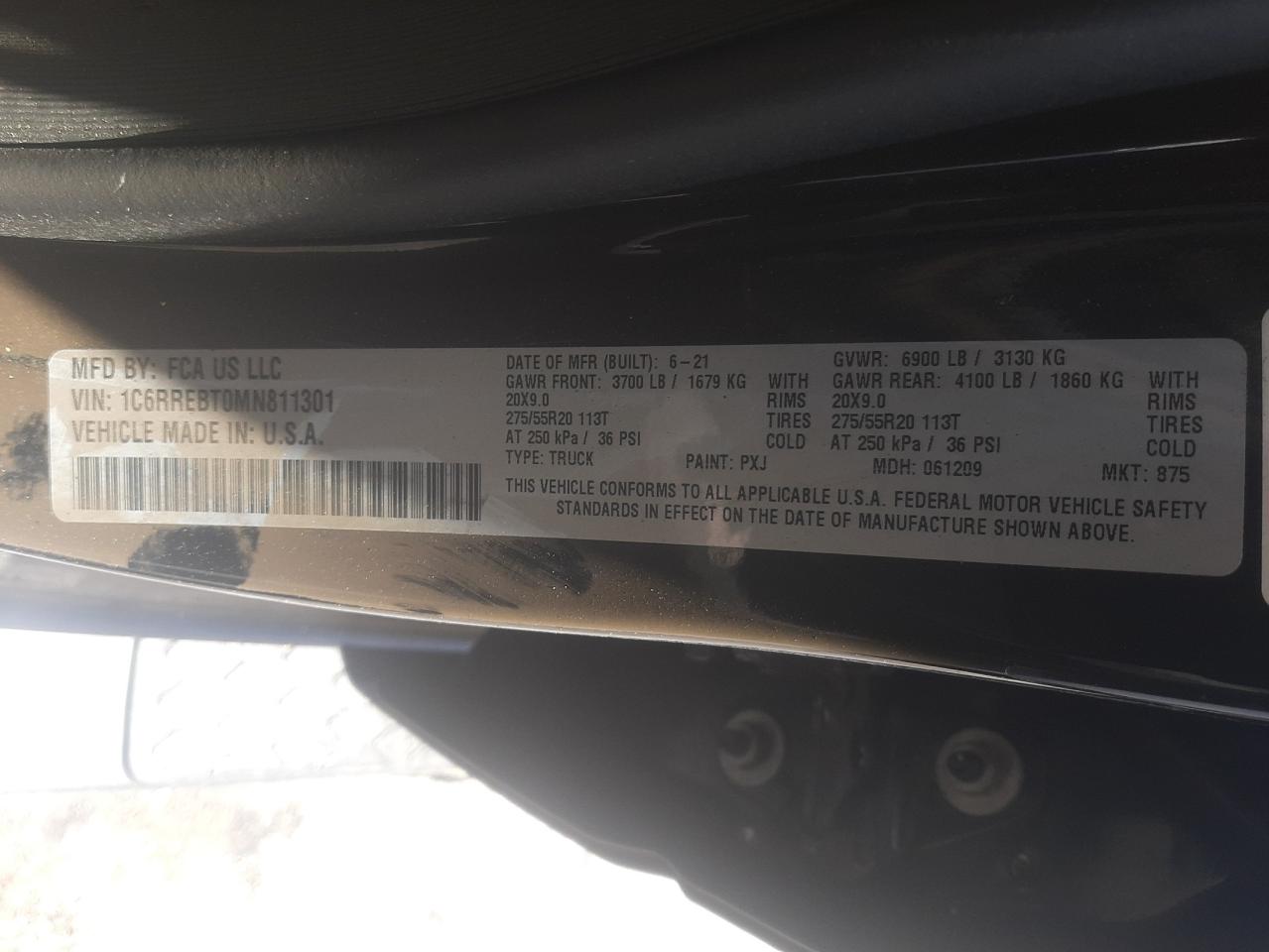 2021 Ram 1500 Big Horn/Lone Star VIN: 1C6RREBT0MN811301 Lot: 53252714