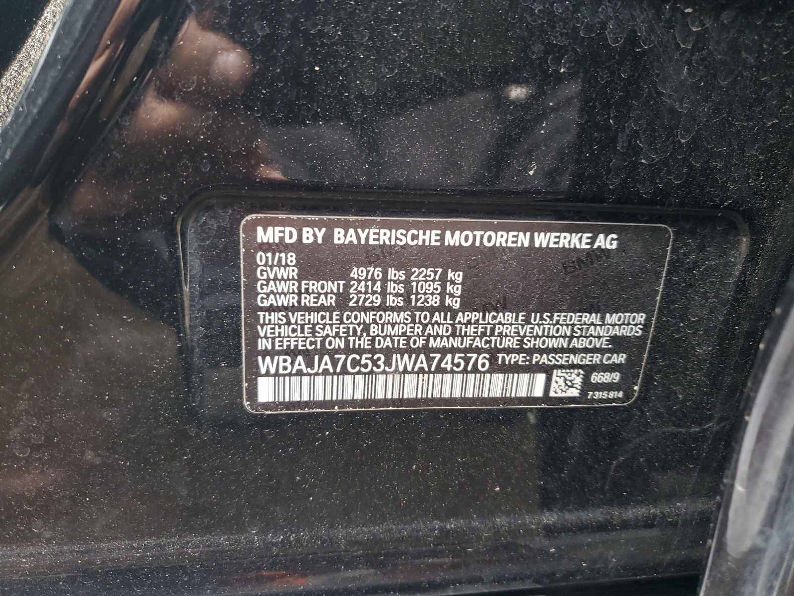 WBAJA7C53JWA74576 2018 BMW 530 Xi