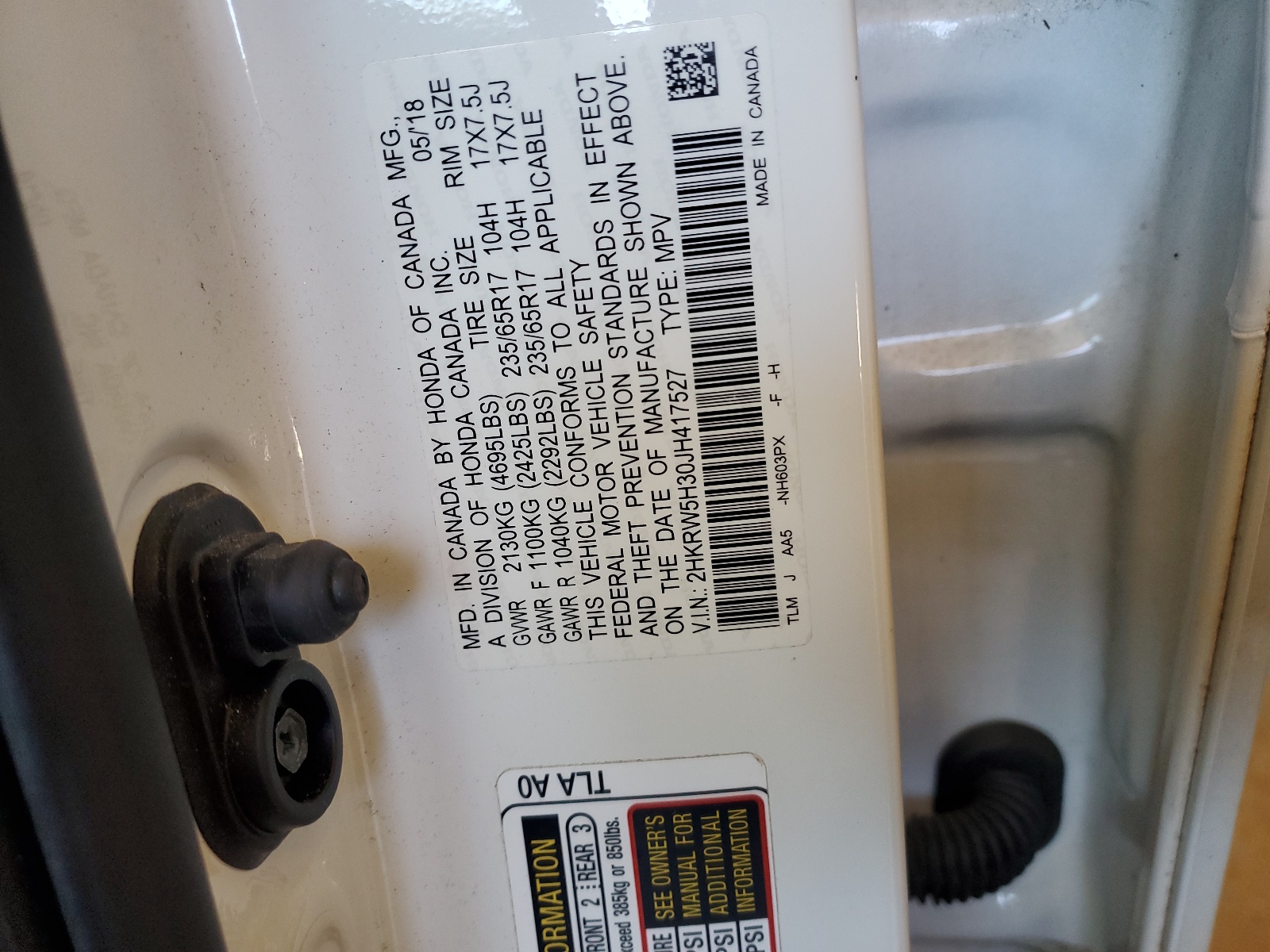 2HKRW5H30JH417527 2018 Honda Cr-V Lx