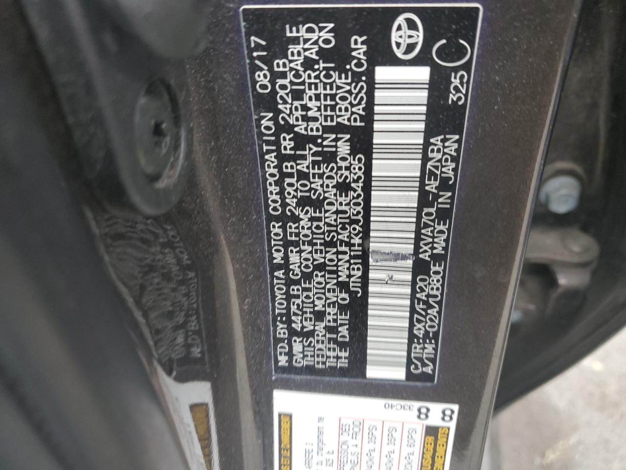 JTNB11HK9J3034385 2018 Toyota Camry L