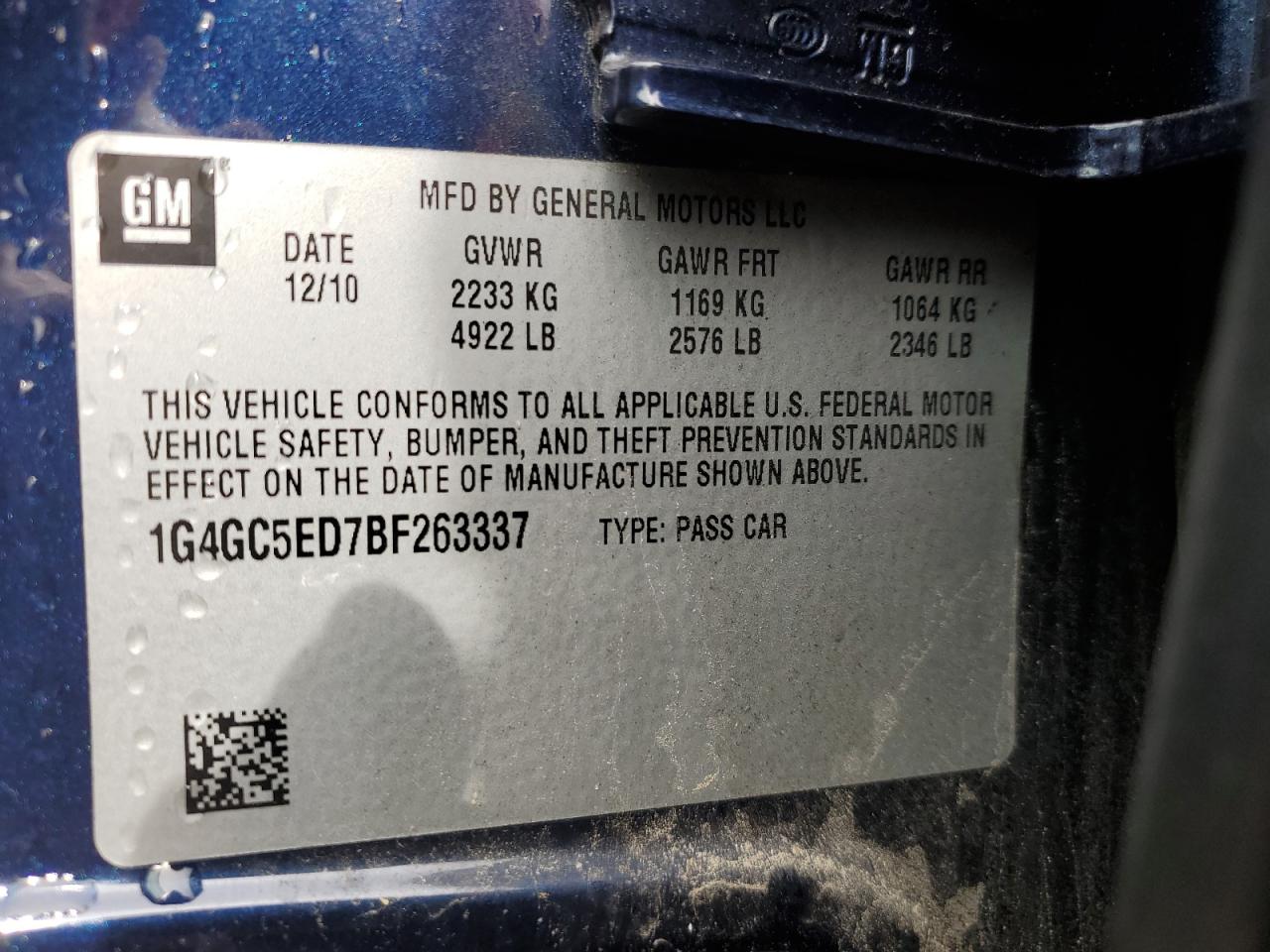 2011 Buick Lacrosse Cxl VIN: 1G4GC5ED7BF263337 Lot: 53437334