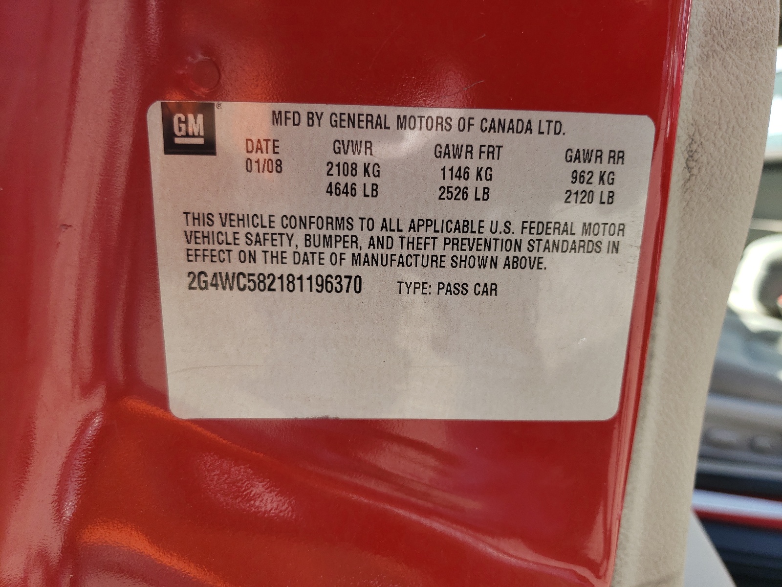 2G4WC582181196370 2008 Buick Lacrosse Cx