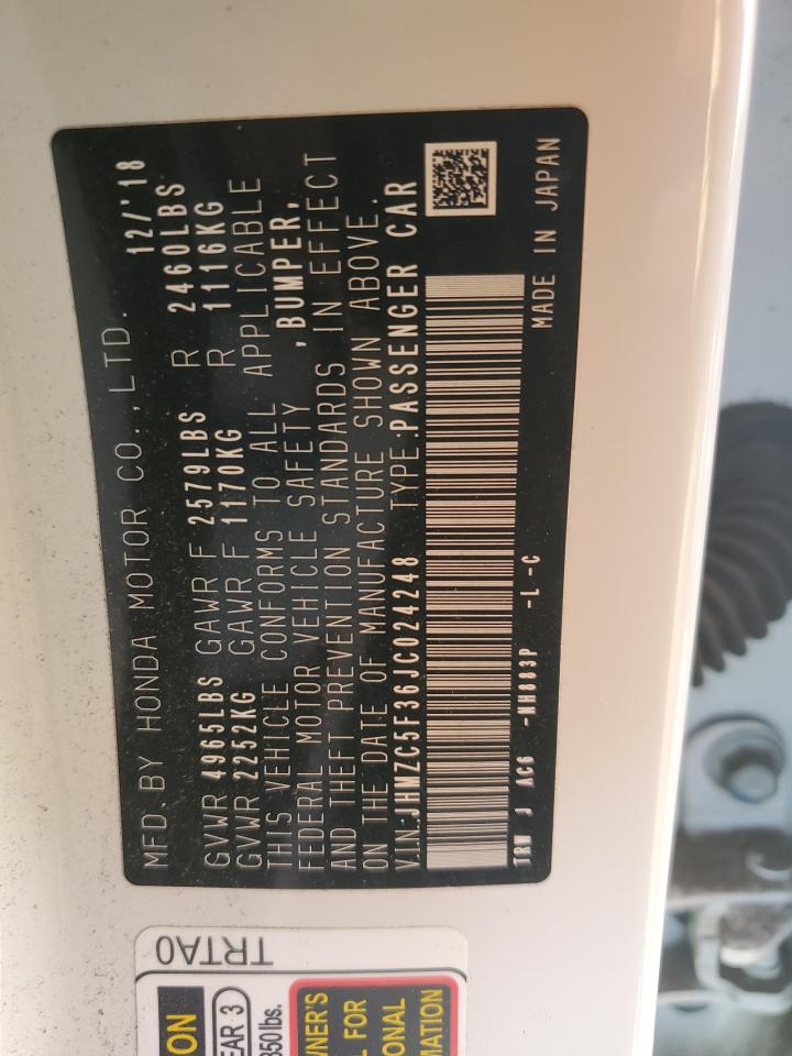 2018 Honda Clarity Touring VIN: JHMZC5F36JC024248 Lot: 53881734