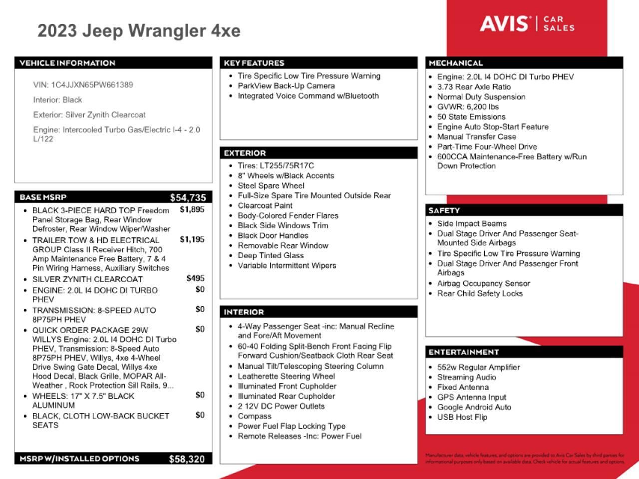 2023 Jeep Wrangler 4Xe VIN: 1C4JJXN65PW661389 Lot: 53697034