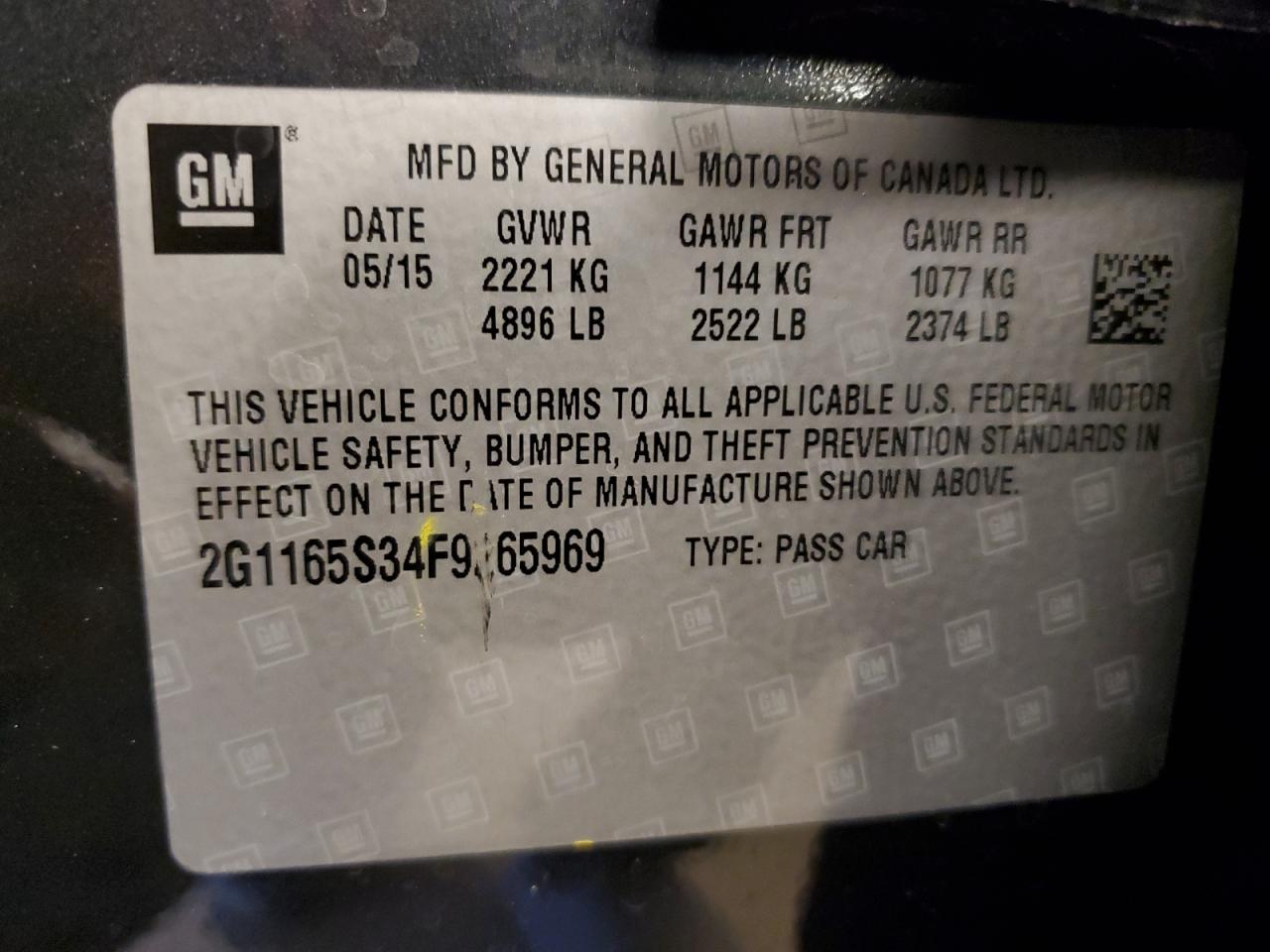 2015 Chevrolet Impala Ltz VIN: 2G1165S34F9265969 Lot: 54417954