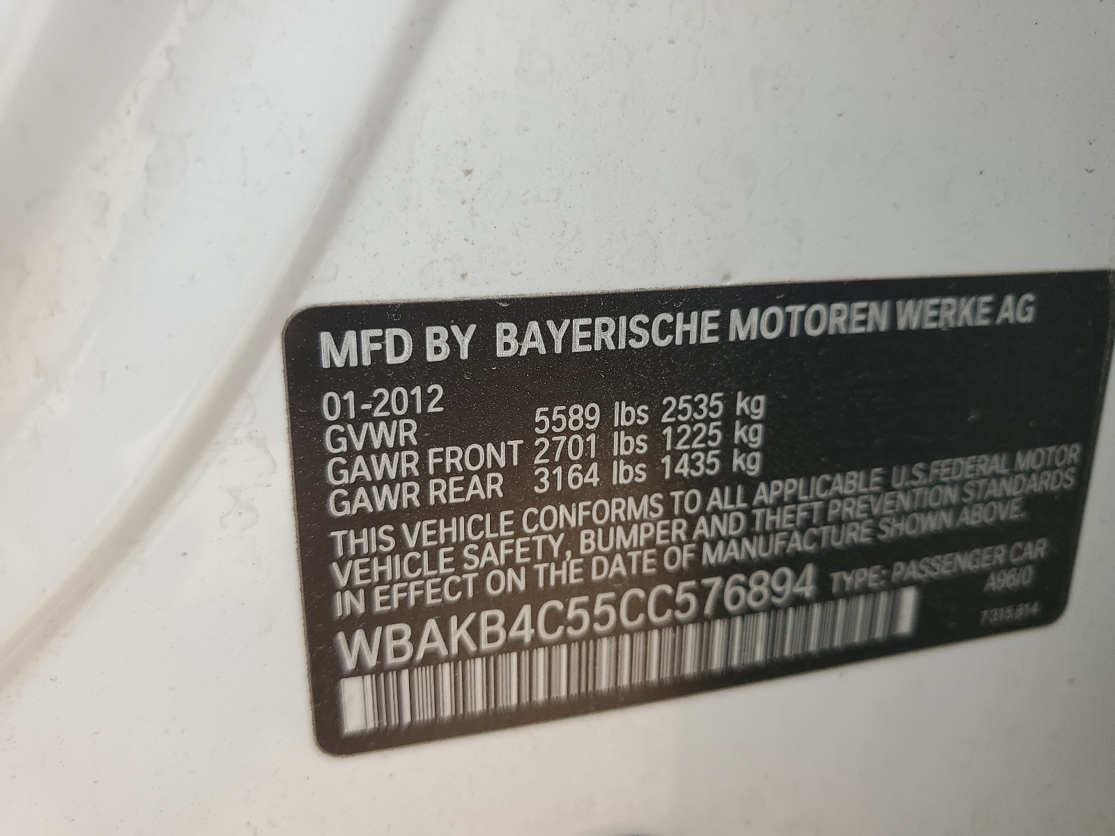 2012 BMW 740 Li vin: WBAKB4C55CC576894