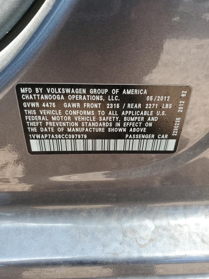 2012 Volkswagen Passat S VIN: 1VWAP7A36CC097979 Lot: 55961974