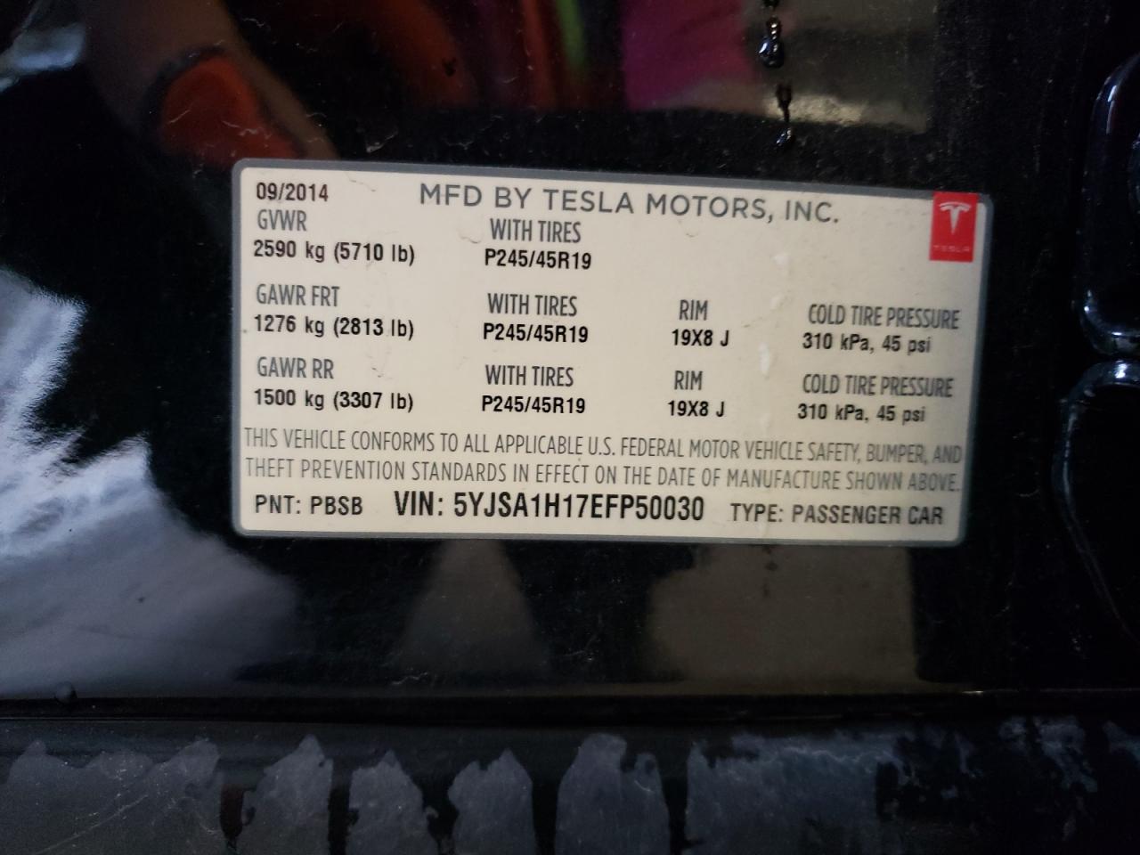 2014 Tesla Model S VIN: 5YJSA1H17EFP50030 Lot: 53431054