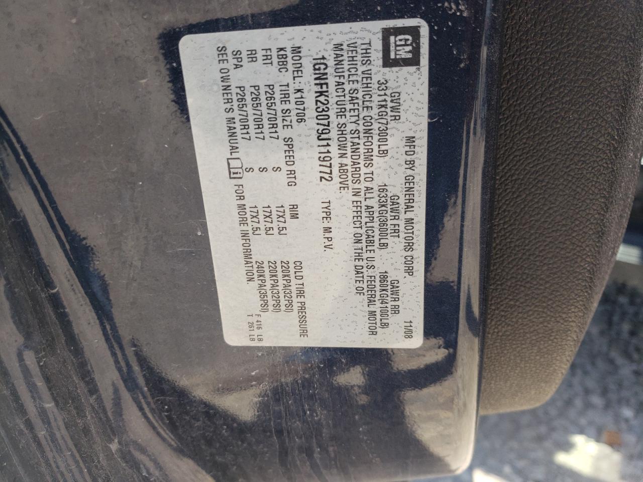 2009 Chevrolet Tahoe K1500 Lt VIN: 1GNFK23079J119772 Lot: 56154674