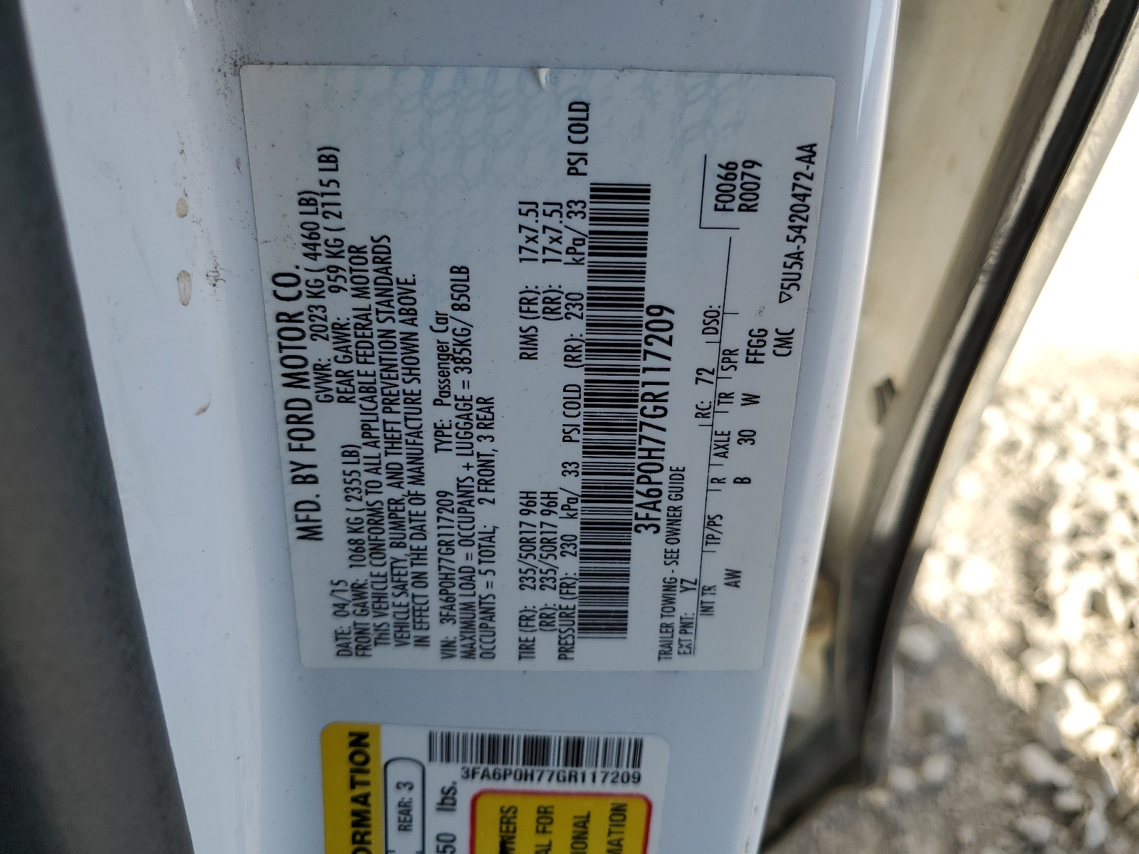 3FA6P0H77GR117209 2016 Ford Fusion Se