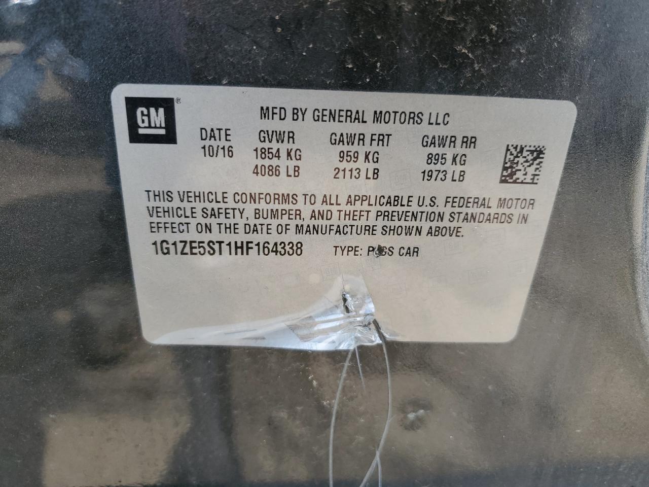 2017 Chevrolet Malibu Lt VIN: 1G1ZE5ST1HF164338 Lot: 54442924