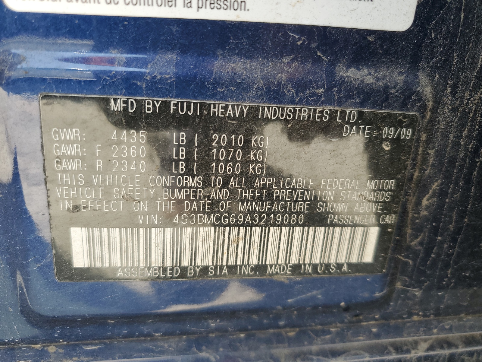 4S3BMCG69A3219080 2010 Subaru Legacy 2.5I Premium