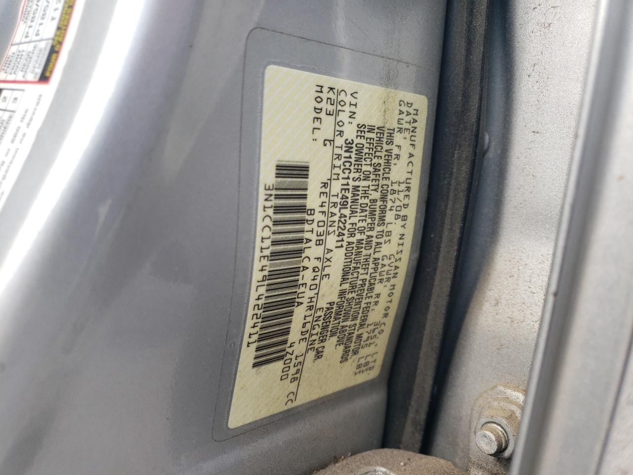 2009 Nissan Versa S VIN: 3N1CC11E49L422411 Lot: 54321654