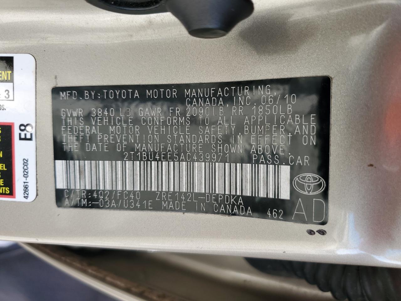 2T1BU4EE5AC439971 2010 Toyota Corolla Base