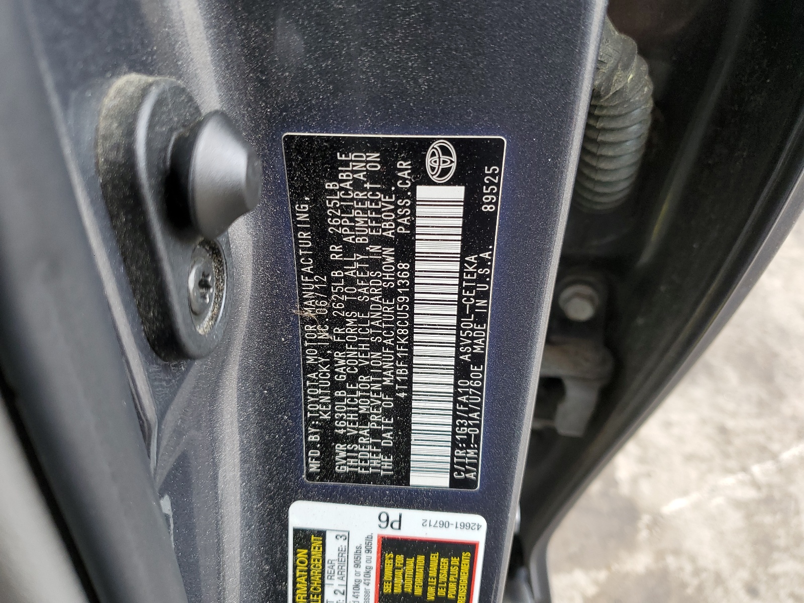 4T1BF1FK8CU591368 2012 Toyota Camry Base