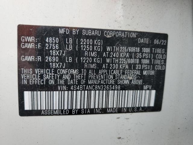 2022 SUBARU OUTBACK LI 4S4BTANC8N3265498  53679674