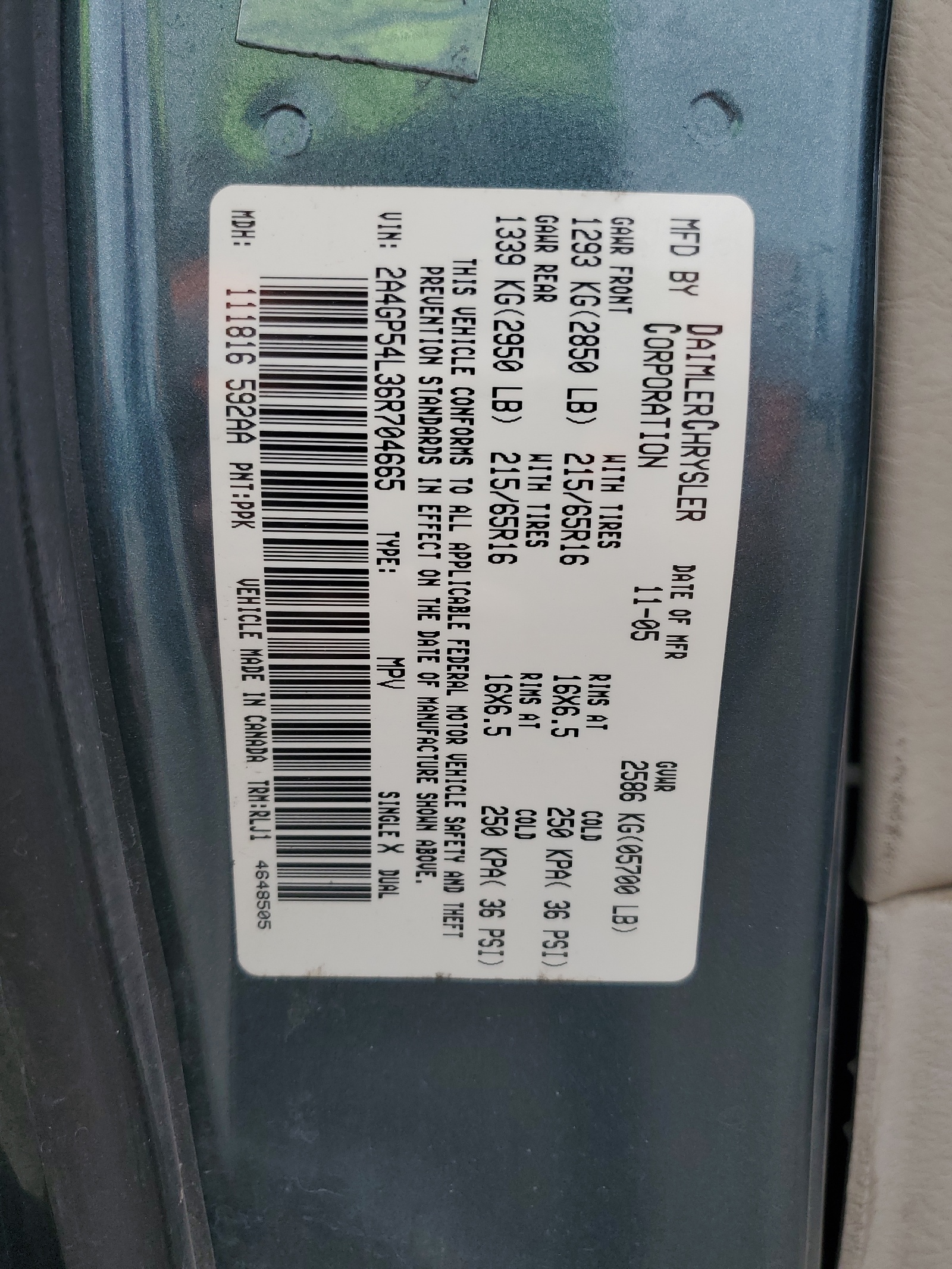 2A4GP54L36R704665 2006 Chrysler Town & Country Touring