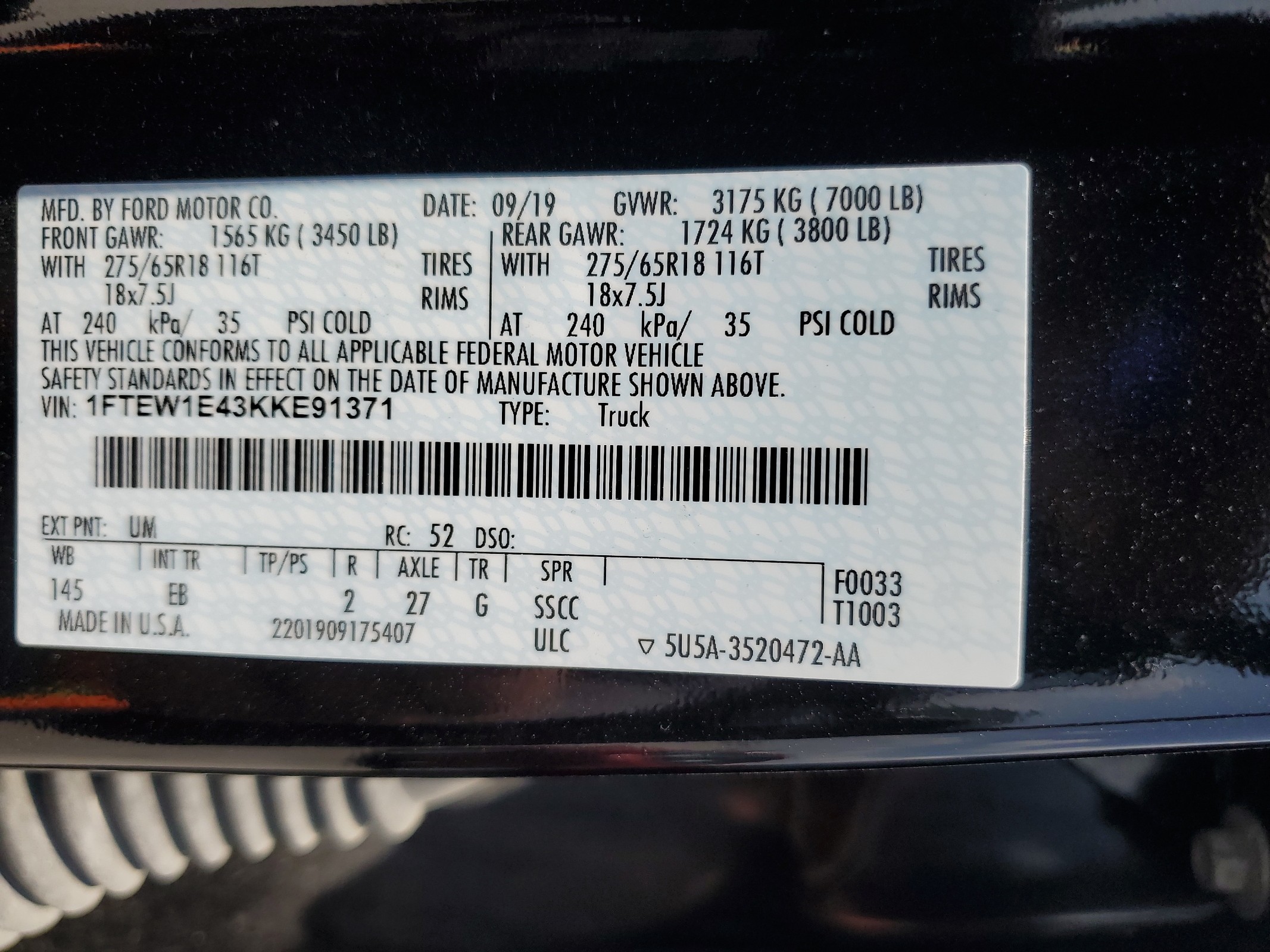 1FTEW1E43KKE91371 2019 Ford F150 Supercrew